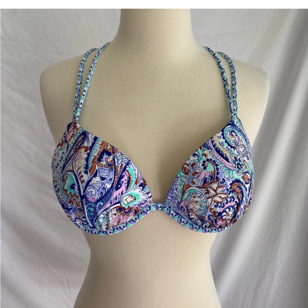 Victoria’s Secret The Gorgeous Bikini Top Strappy Tassel Blue Paisley 34C - Picture 2 of 5